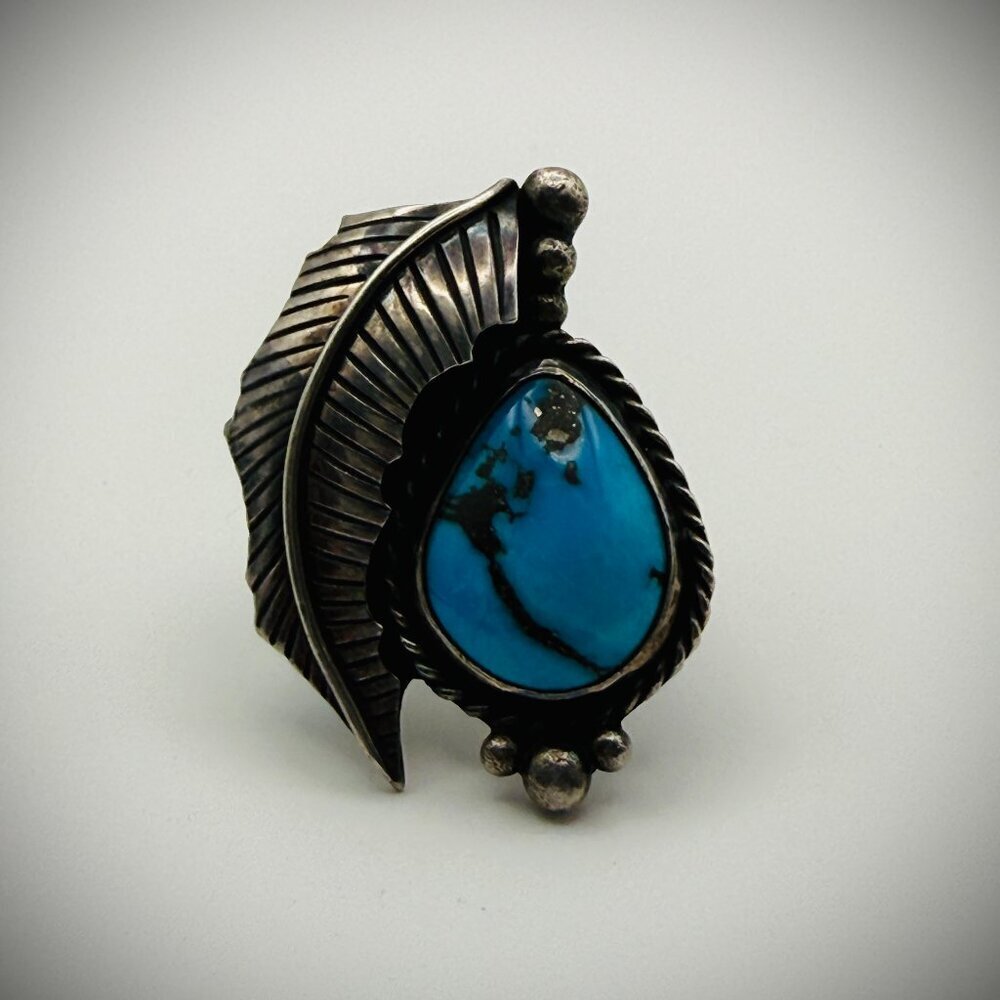 Vintage Sterling Turquoise Statement Ring — Sz 6.25, 15g